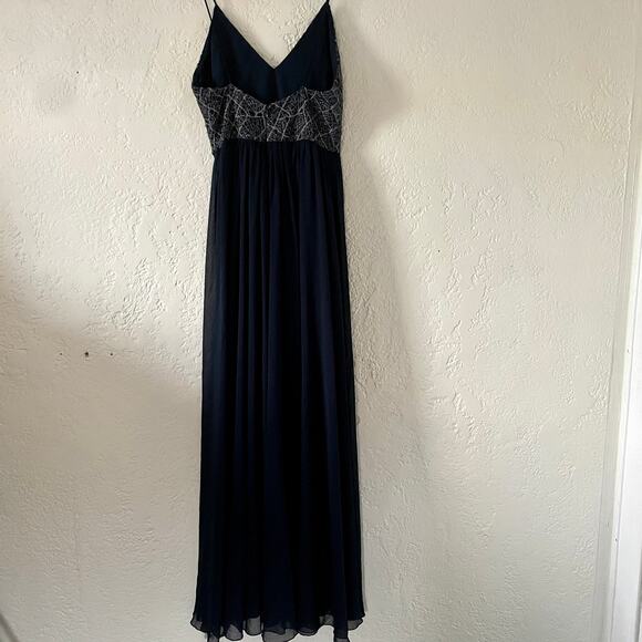 Badgley Mischka Navy Blue Ballerina Gown Long Maxi Dress Sleeveless Sz 6 - Picture 6 of 10